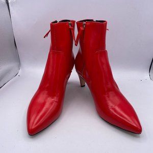 Red Mid Heel Pointed Toe Double Side Zippers Ankle Boots